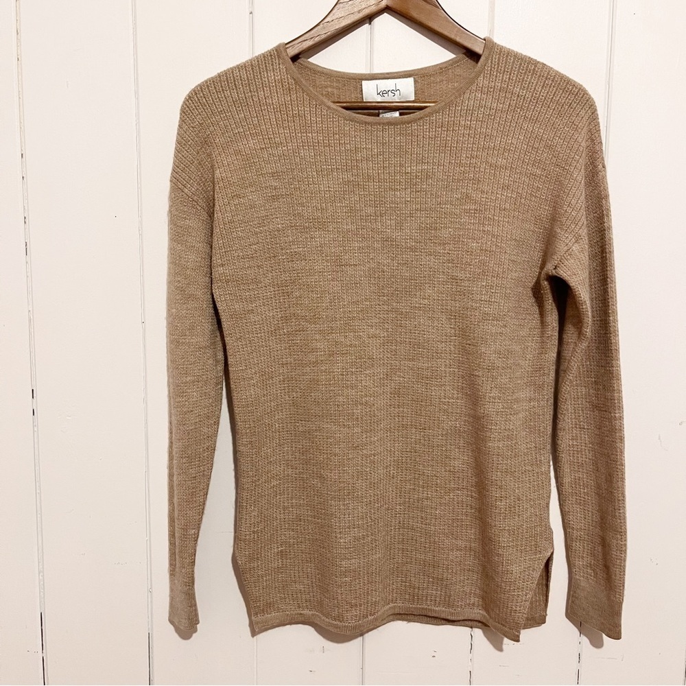 Kersh Beige Merino Wool Blend Long Sleeve Top. Size Small.